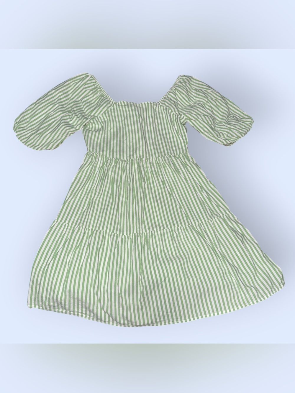 Beach Lunch Lounge Green & White Striped Puff-Sleeve Tiered Dress
